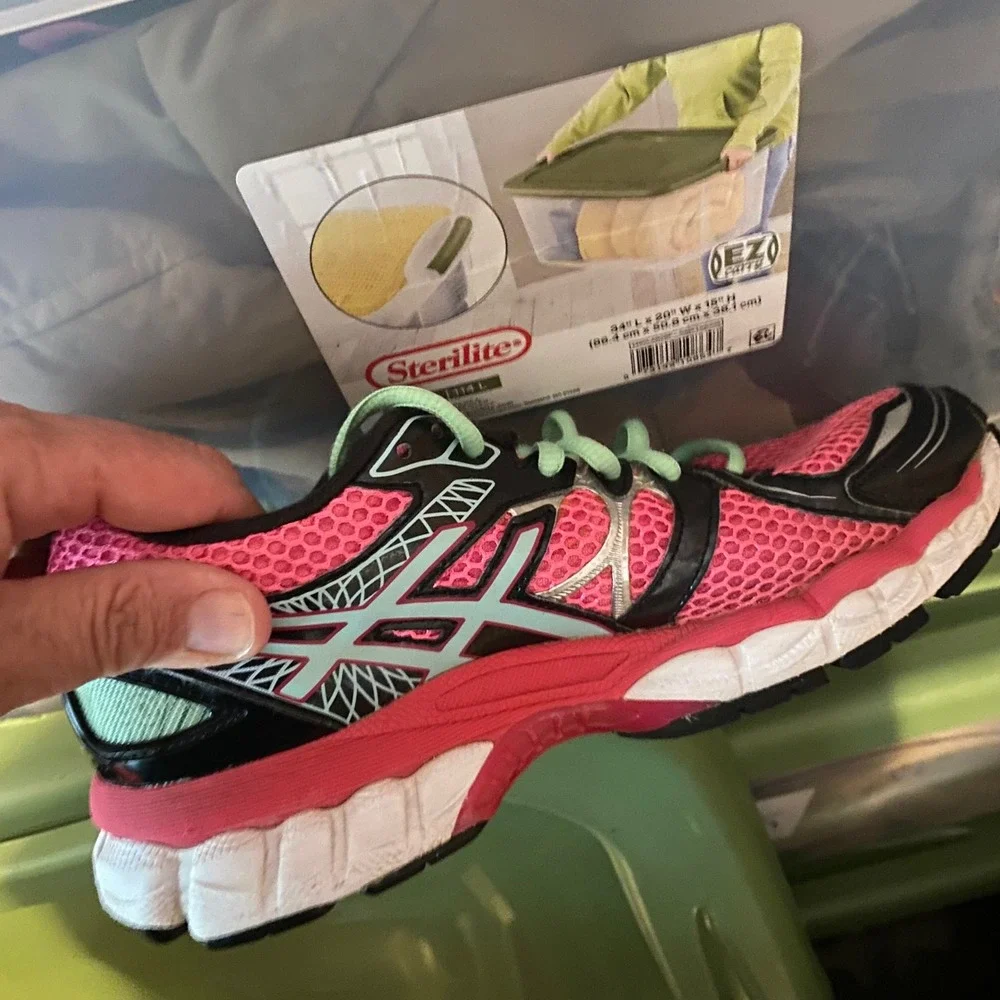 ASICS Gel-Nimbus 16 Running Shoes Womens 6.5 Pink Black Mint T485N GEL Cushioned